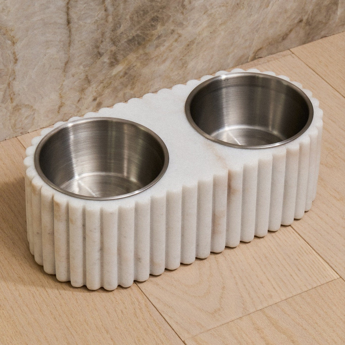 Marble Fluted Dog Bowl