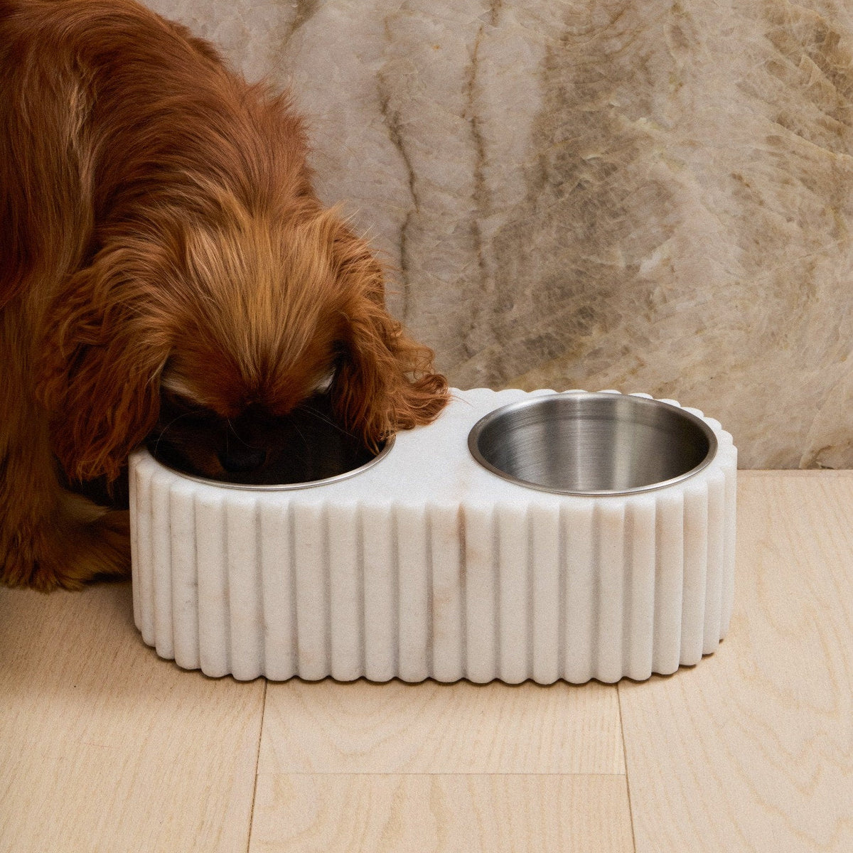 Marble Fluted Dog Bowl