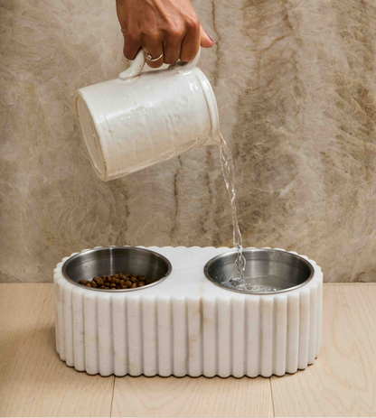 Marble Fluted Dog Bowl